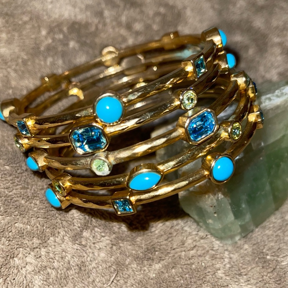 R J Graziano 5 Bracelets w/ Turquoise Topaz and Peridot Crystals 8 to 8 1/2"